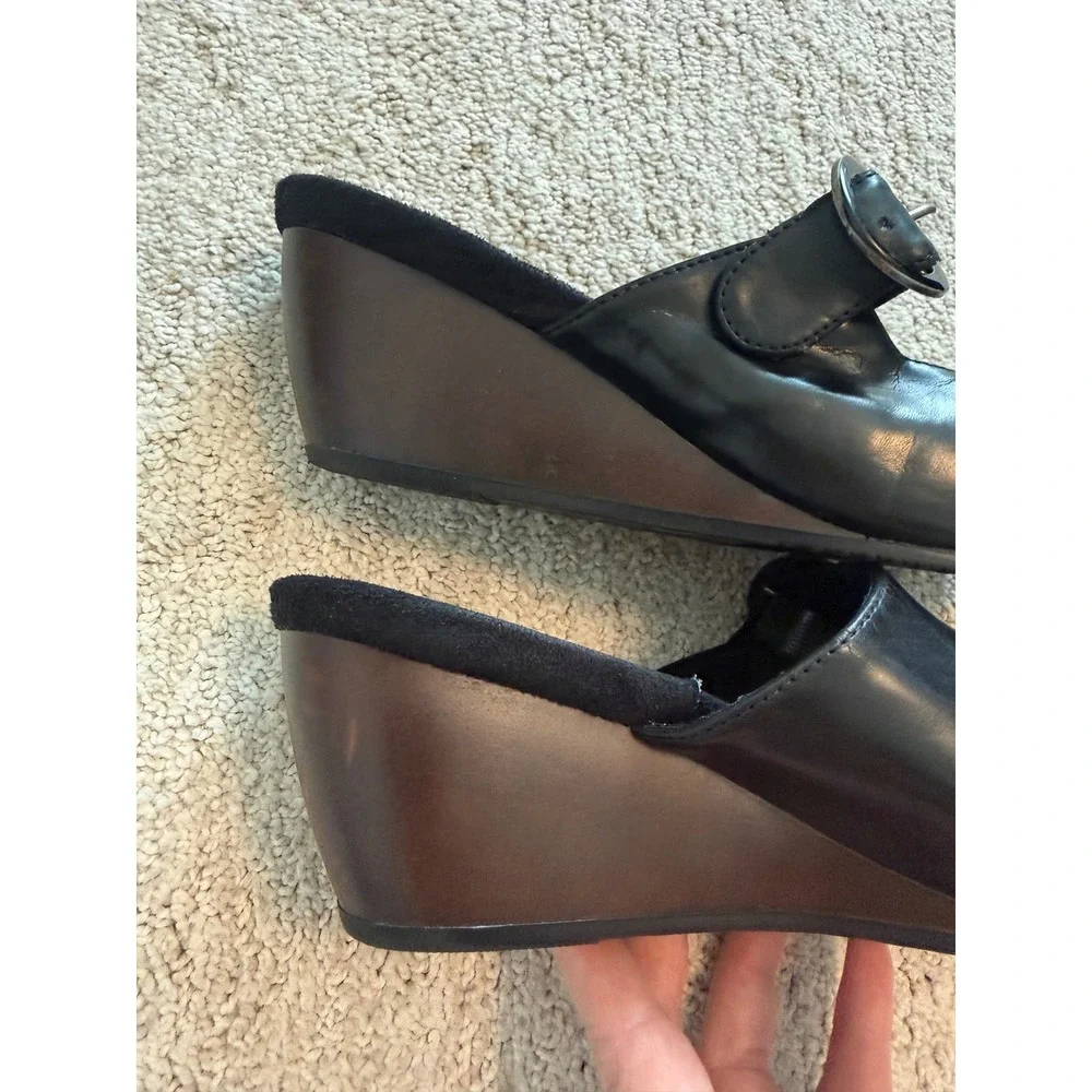Arizona Jean Company Black Floral Wedge Mules Green Velvet Flower Sz 7-7.5 (Y2K)